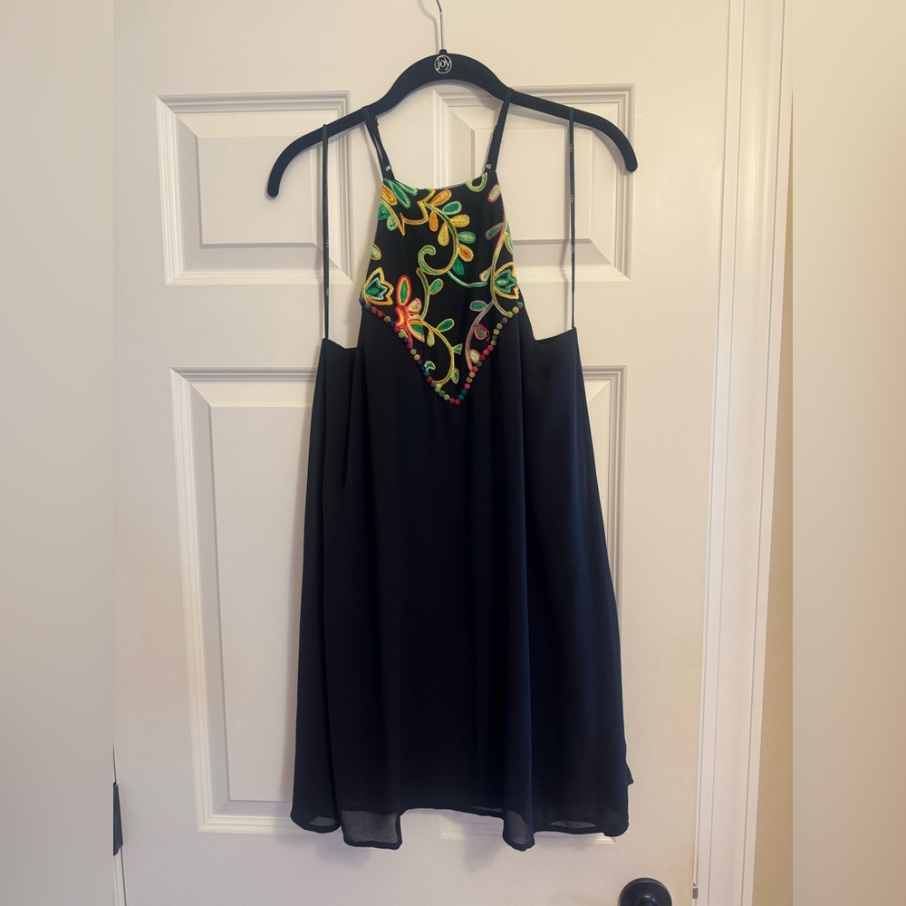 Lulu's Black Dress with Vibrant Embroidery